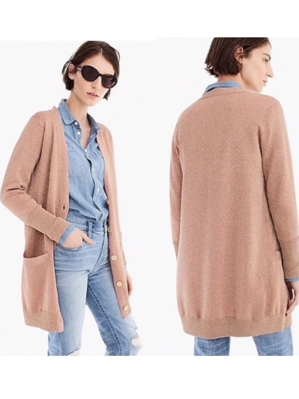 J. Crew Collection Long Cardigan Double Knit Lurex Pink Size Small NWT